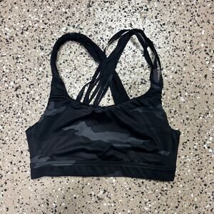 Athleta Free Run Camo Crossback Strappy Sports Bra Women's S Black Camouflage